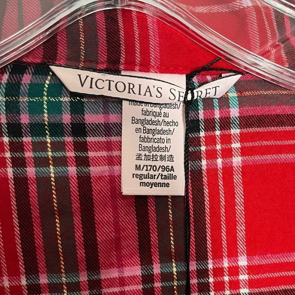NWT VICTORIA’S SECRET Red Gold Plaid PJ Button Down Sleepwear Top | size Medium